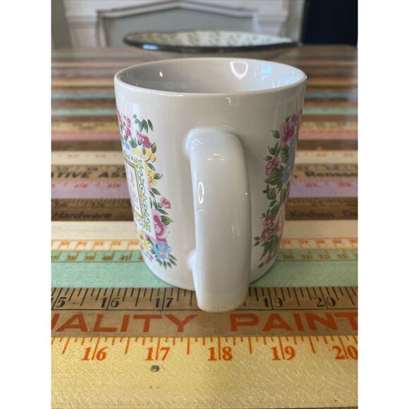 VINTAGE Floral MOTHER Coffee Tea Cup Mug White Gold Accents 1980s - Picture 8 of 9
